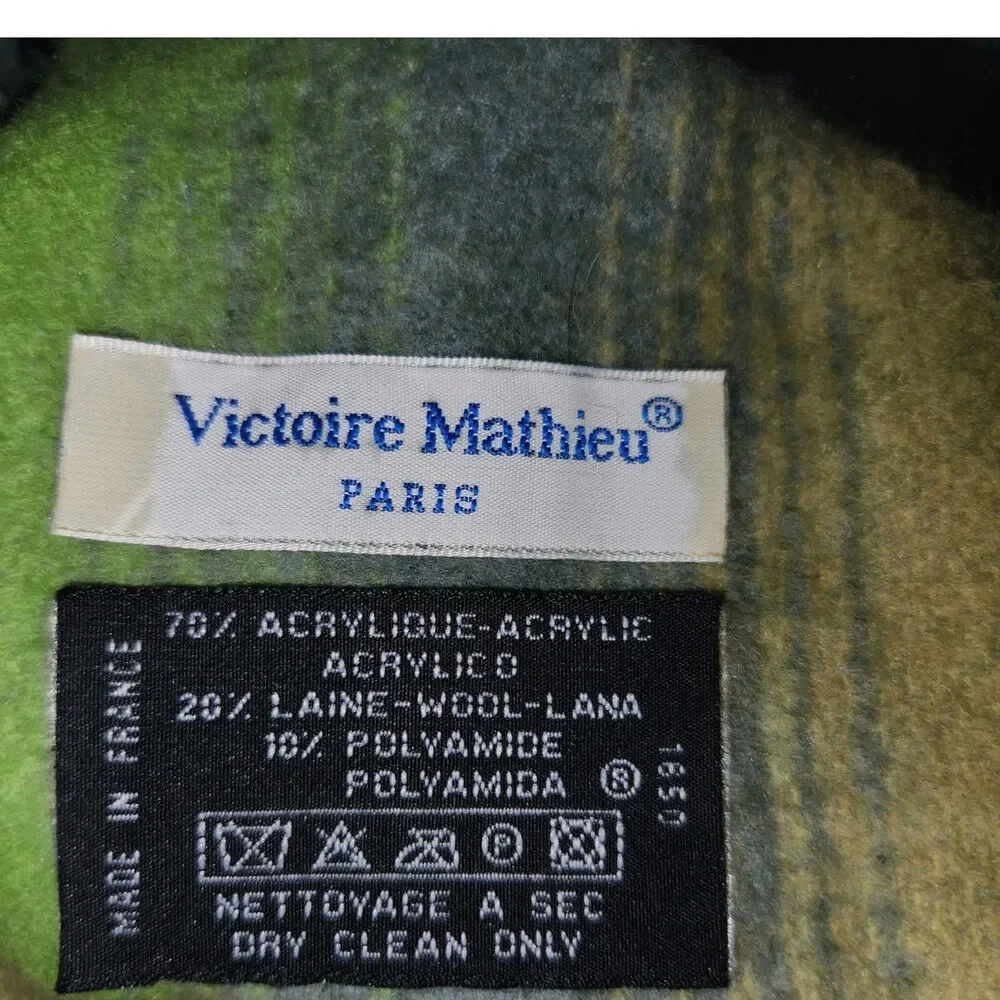 Victoire Mathieu Paris Wool Blend Green Fringe‎ Neck Scarf